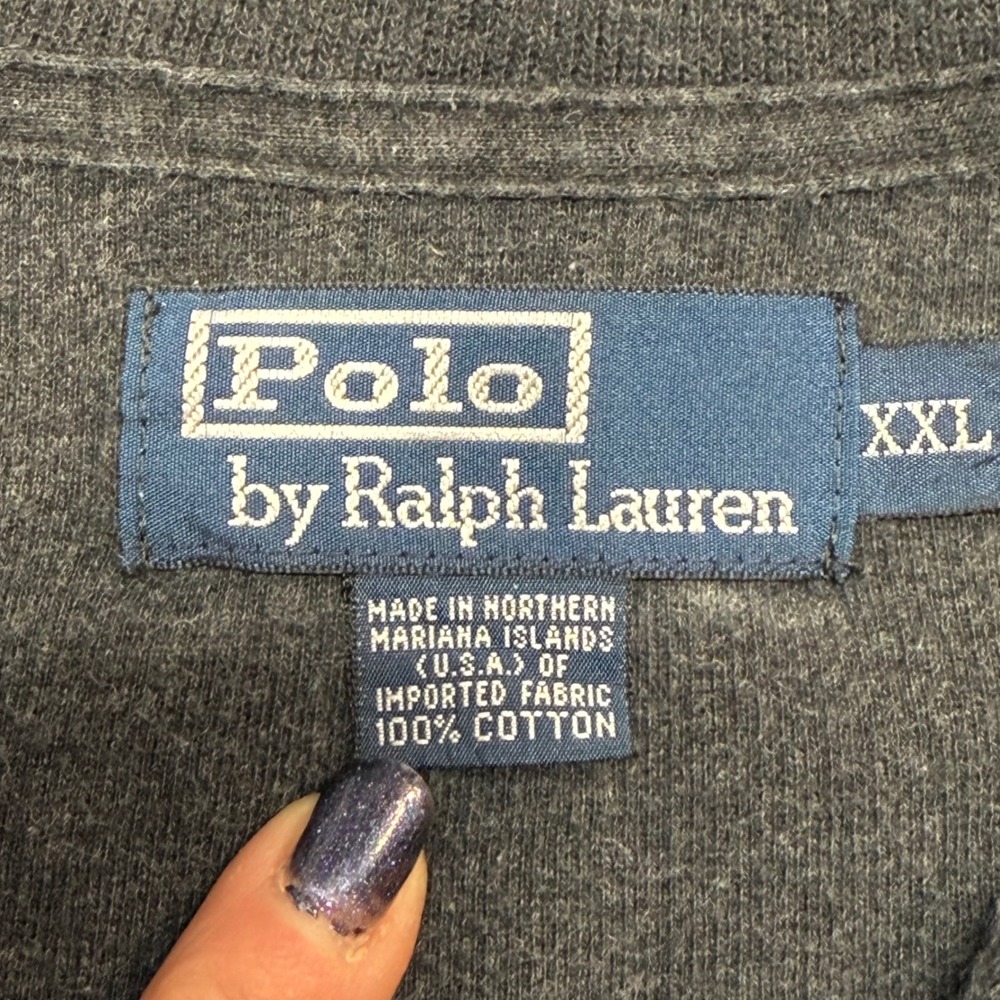 Vintage Polo Ralph‎ Lauren Men's 2XL Gray Pony Ribbed Quarter Zip Pullover - Picture 4 of 8